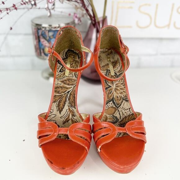 Michael Antonio Orange Leather Strappy Platform Stiletto High Heels Size 8.5 M - Picture 5 of 9
